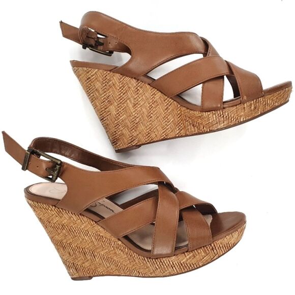 Jessica Simpson Jamalla Platform Brown Wedge Sandal Heels - Picture 1 of 14